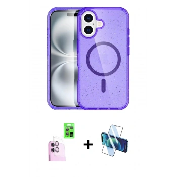 MARSİLYAN™- iPhone 16 Plus Kılıf Eksen Doku Koleksiyonu - Siyah 3D Antistatik Cam Ekran Koruyucu + Raze Metal Kamera Lens - PE