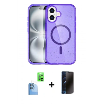 MARSİLYAN™- iPhone 16 Plus Kılıf Eksen Doku Koleksiyonu - Siyah 3D Antistatik Hayalet Cam Ekran Koruyucu + Raze Metal Kamera Lens - LT