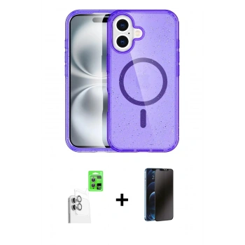 MARSİLYAN™- iPhone 16 Plus Kılıf Eksen Doku Koleksiyonu - Siyah 3D Antistatik Hayalet Cam Ekran Koruyucu + Raze Metal Kamera Lens - BZ