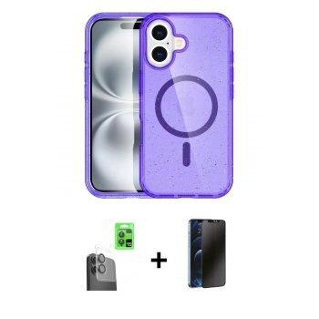 MARSİLYAN™- iPhone 16 Plus Kılıf Eksen Doku Koleksiyonu - Siyah 3D Antistatik Hayalet Cam Ekran Koruyucu + Raze Metal Kamera Lens - SH
