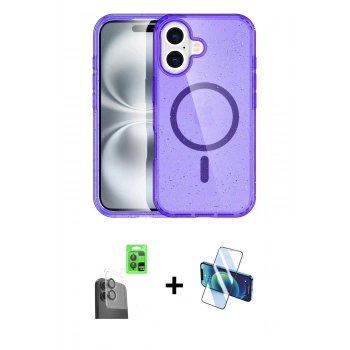 MARSİLYAN™- iPhone 16 Plus Kılıf Eksen Doku Koleksiyonu - Siyah 3D Antistatik Seramik Nano Ekran Koruyucu + Raze Metal Kamera Lens - SH