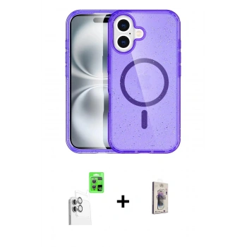MARSİLYAN™- iPhone 16 Plus Kılıf Eksen Doku Koleksiyonu - Siyah Bilvis 3D Cam Ekran Koruyucu + Raze Metal Kamera Lens - BZ