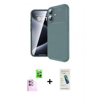 MARSİLYAN™- iPhone 16 Plus Kılıf Eksen Form Prime - Şeffaf Pasifik Cam Ekran Koruyucu + Raze Metal Kamera Lens - PE