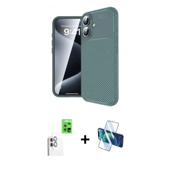 MARSİLYAN™- iPhone 16 Plus Kılıf Eksen Form Prime - Siyah 3D Antistatik Seramik Nano Ekran Koruyucu + Raze Metal Kamera Lens - BZ