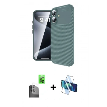 MARSİLYAN™- iPhone 16 Plus Kılıf Eksen Form Prime - Siyah 3D Antistatik Seramik Nano Ekran Koruyucu + Raze Metal Kamera Lens - SH
