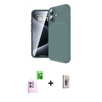 MARSİLYAN™- iPhone 16 Plus Kılıf Eksen Form Prime - Siyah Bilvis 3D Cam Ekran Koruyucu + Raze Metal Kamera Lens - PE