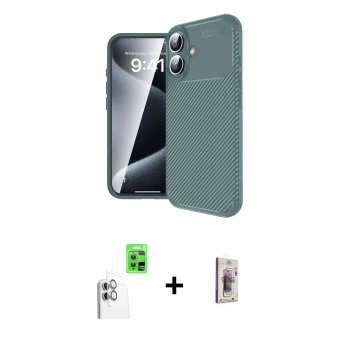 MARSİLYAN™- iPhone 16 Plus Kılıf Eksen Form Prime - Siyah Bilvis 3D Cam Ekran Koruyucu + Raze Metal Kamera Lens - BZ