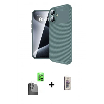 MARSİLYAN™- iPhone 16 Plus Kılıf Eksen Form Prime - Siyah Bilvis 3D Cam Ekran Koruyucu + Raze Metal Kamera Lens - SH