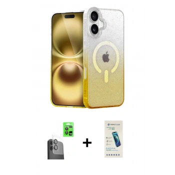 MARSİLYAN™- iPhone 16 Plus Kılıf Eksen Minimal Özel Seri - Şeffaf Pasifik Cam Ekran Koruyucu + Raze Metal Kamera Lens - SH
