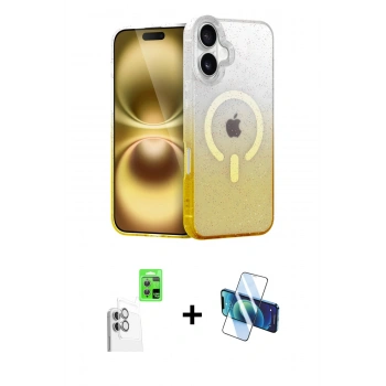 MARSİLYAN™- iPhone 16 Plus Kılıf Eksen Minimal Özel Seri - Siyah 3D Antistatik Cam Ekran Koruyucu + Raze Metal Kamera Lens - BZ