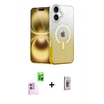 MARSİLYAN™- iPhone 16 Plus Kılıf Eksen Minimal Özel Seri - Siyah Bilvis 3D Cam Ekran Koruyucu + Raze Metal Kamera Lens - PE