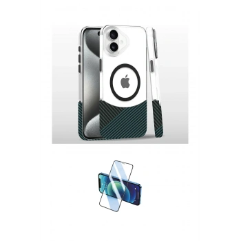 MARSİLYAN™- iPhone 16 Plus Kılıf İz Asil Prime - Siyah 3D Antistatik Cam Ekran Koruyucu