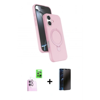 MARSİLYAN™- iPhone 16 Plus Kılıf İz Işık Koleksiyonu - Siyah 3D Antistatik Hayalet Cam Ekran Koruyucu + Raze Metal Kamera Lens - PE