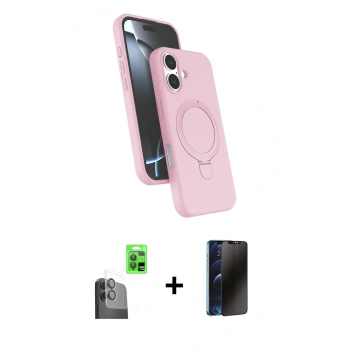 MARSİLYAN™- iPhone 16 Plus Kılıf İz Işık Koleksiyonu - Siyah 3D Antistatik Hayalet Cam Ekran Koruyucu + Raze Metal Kamera Lens - SH
