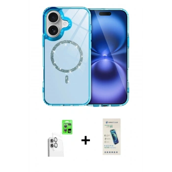 MARSİLYAN™- iPhone 16 Plus Kılıf Kıvılcım Form Prime - Şeffaf Pasifik Cam Ekran Koruyucu + Raze Metal Kamera Lens - BZ