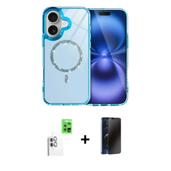 MARSİLYAN™- iPhone 16 Plus Kılıf Kıvılcım Form Prime - Siyah 3D Antistatik Hayalet Cam Ekran Koruyucu + Raze Metal Kamera Lens - BZ