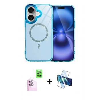 MARSİLYAN™- iPhone 16 Plus Kılıf Kıvılcım Form Prime - Siyah 3D Antistatik Seramik Nano Ekran Koruyucu + Raze Metal Kamera Lens - PE
