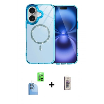 MARSİLYAN™- iPhone 16 Plus Kılıf Kıvılcım Form Prime - Siyah Bilvis 3D Cam Ekran Koruyucu + Raze Metal Kamera Lens - LT