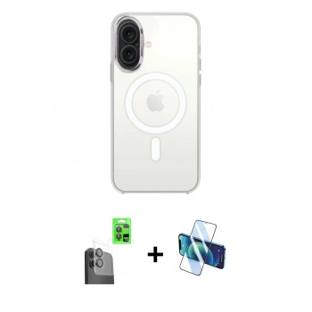 MARSİLYAN™- iPhone 16 Plus Kılıf Kutup Klasik Serisi - Siyah 3D Antistatik Cam Ekran Koruyucu + Raze Metal Kamera Lens - SH