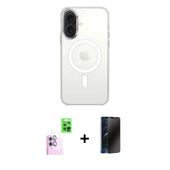 MARSİLYAN™- iPhone 16 Plus Kılıf Kutup Klasik Serisi - Siyah 3D Antistatik Hayalet Cam Ekran Koruyucu + Raze Metal Kamera Lens - PE