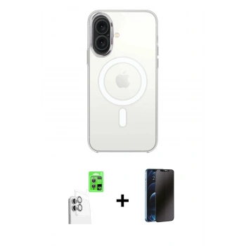 MARSİLYAN™- iPhone 16 Plus Kılıf Kutup Klasik Serisi - Siyah 3D Antistatik Hayalet Cam Ekran Koruyucu + Raze Metal Kamera Lens - BZ