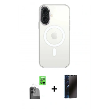 MARSİLYAN™- iPhone 16 Plus Kılıf Kutup Klasik Serisi - Siyah 3D Antistatik Hayalet Cam Ekran Koruyucu + Raze Metal Kamera Lens - SH