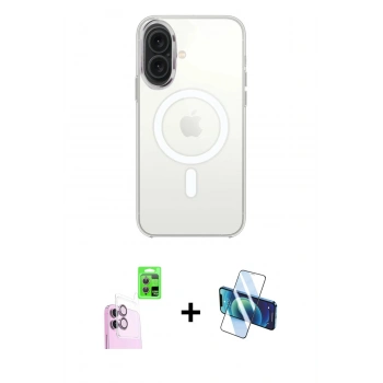 MARSİLYAN™- iPhone 16 Plus Kılıf Kutup Klasik Serisi - Siyah 3D Antistatik Seramik Nano Ekran Koruyucu + Raze Metal Kamera Lens - PE