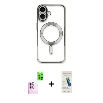 MARSİLYAN™- iPhone 16 Plus Kılıf Nova Işık Özel Seri - Şeffaf Pasifik Cam Ekran Koruyucu + Raze Metal Kamera Lens - PE