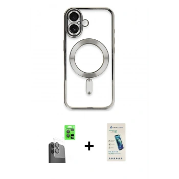 MARSİLYAN™- iPhone 16 Plus Kılıf Nova Işık Özel Seri - Şeffaf Pasifik Cam Ekran Koruyucu + Raze Metal Kamera Lens - SH