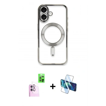 MARSİLYAN™- iPhone 16 Plus Kılıf Nova Işık Özel Seri - Siyah 3D Antistatik Cam Ekran Koruyucu + Raze Metal Kamera Lens - PE