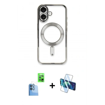 MARSİLYAN™- iPhone 16 Plus Kılıf Nova Işık Özel Seri - Siyah 3D Antistatik Cam Ekran Koruyucu + Raze Metal Kamera Lens - LT