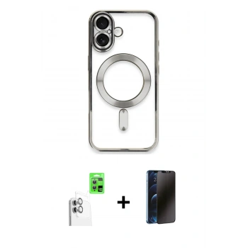 MARSİLYAN™- iPhone 16 Plus Kılıf Nova Işık Özel Seri - Siyah 3D Antistatik Hayalet Cam Ekran Koruyucu + Raze Metal Kamera Lens - BZ