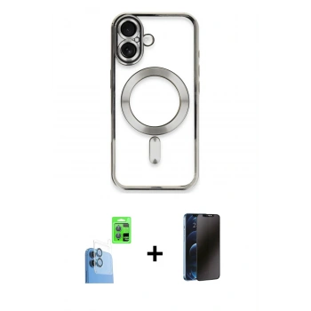 MARSİLYAN™- iPhone 16 Plus Kılıf Nova Işık Özel Seri - Siyah 3D Antistatik Hayalet Cam Ekran Koruyucu + Raze Metal Kamera Lens - LT