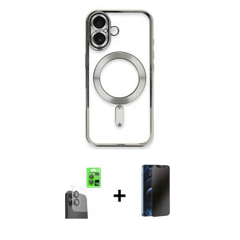 MARSİLYAN™- iPhone 16 Plus Kılıf Nova Işık Özel Seri - Siyah 3D Antistatik Hayalet Cam Ekran Koruyucu + Raze Metal Kamera Lens - SH