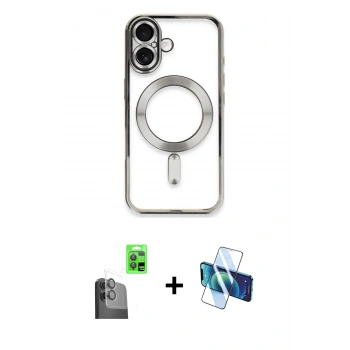 MARSİLYAN™- iPhone 16 Plus Kılıf Nova Işık Özel Seri - Siyah 3D Antistatik Seramik Nano Ekran Koruyucu + Raze Metal Kamera Lens - SH