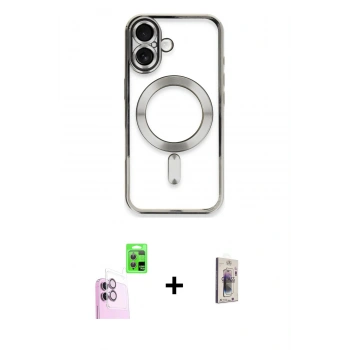 MARSİLYAN™- iPhone 16 Plus Kılıf Nova Işık Özel Seri - Siyah Bilvis 3D Cam Ekran Koruyucu + Raze Metal Kamera Lens - PE