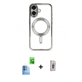MARSİLYAN™- iPhone 16 Plus Kılıf Nova Işık Özel Seri - Siyah Bilvis 3D Cam Ekran Koruyucu + Raze Metal Kamera Lens - LT
