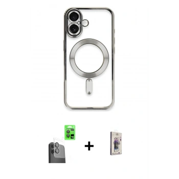 MARSİLYAN™- iPhone 16 Plus Kılıf Nova Işık Özel Seri - Siyah Bilvis 3D Cam Ekran Koruyucu + Raze Metal Kamera Lens - SH
