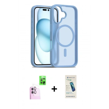 MARSİLYAN™- iPhone 16 Plus Kılıf Siluet Minimal Prime - Şeffaf Pasifik Cam Ekran Koruyucu + Raze Metal Kamera Lens - PE