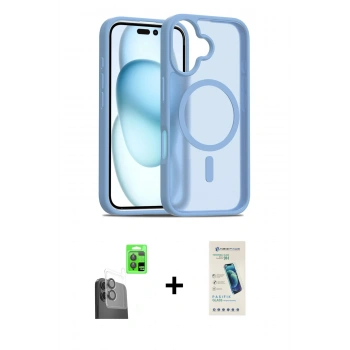 MARSİLYAN™- iPhone 16 Plus Kılıf Siluet Minimal Prime - Şeffaf Pasifik Cam Ekran Koruyucu + Raze Metal Kamera Lens - SH