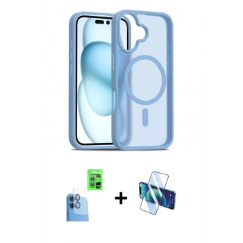 MARSİLYAN™- iPhone 16 Plus Kılıf Siluet Minimal Prime - Siyah 3D Antistatik Cam Ekran Koruyucu + Raze Metal Kamera Lens - LT
