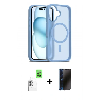 MARSİLYAN™- iPhone 16 Plus Kılıf Siluet Minimal Prime - Siyah 3D Antistatik Hayalet Cam Ekran Koruyucu + Raze Metal Kamera Lens - BZ
