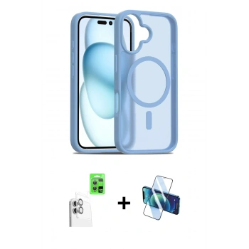 MARSİLYAN™- iPhone 16 Plus Kılıf Siluet Minimal Prime - Siyah 3D Antistatik Seramik Nano Ekran Koruyucu + Raze Metal Kamera Lens - BZ