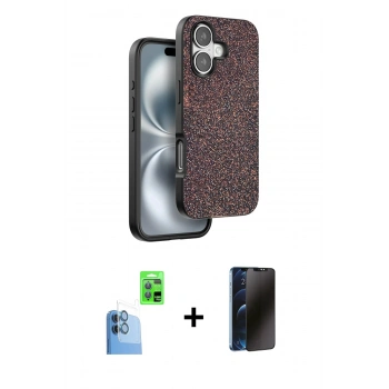 MARSİLYAN™- iPhone 16 Plus Kılıf Vadi Klasik Serisi - Siyah 3D Antistatik Hayalet Cam Ekran Koruyucu + Raze Metal Kamera Lens - LT
