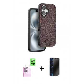 MARSİLYAN™- iPhone 16 Plus Kılıf Vadi Klasik Serisi - Siyah 3D Antistatik Hayalet Cam Ekran Koruyucu + Raze Metal Kamera Lens - PE