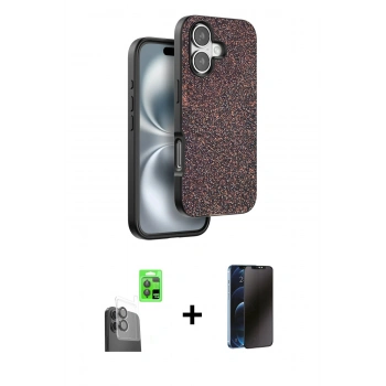 MARSİLYAN™- iPhone 16 Plus Kılıf Vadi Klasik Serisi - Siyah 3D Antistatik Hayalet Cam Ekran Koruyucu + Raze Metal Kamera Lens - SH