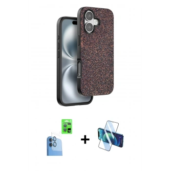 MARSİLYAN™- iPhone 16 Plus Kılıf Vadi Klasik Serisi - Siyah 3D Antistatik Seramik Nano Ekran Koruyucu + Raze Metal Kamera Lens - LT