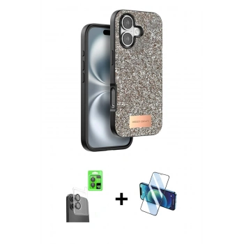 MARSİLYAN™- iPhone 16 Plus Kılıf Vadi Klasik Serisi - Siyah 3D Antistatik Seramik Nano Ekran Koruyucu + Raze Metal Kamera Lens - SH