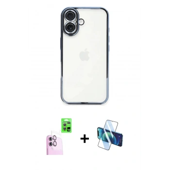 MARSİLYAN™- iPhone 16 Plus Kılıf Vadi Minimal - Siyah 3D Antistatik Seramik Nano Ekran Koruyucu + Raze Metal Kamera Lens - PE