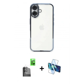 MARSİLYAN™- iPhone 16 Plus Kılıf Vadi Minimal - Siyah 3D Antistatik Seramik Nano Ekran Koruyucu + Raze Metal Kamera Lens - SH